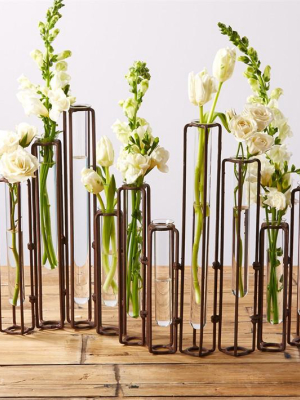 Set Of 10 Rust Hinged Flower Vases