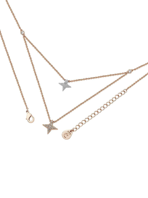 Double Floating Pave Star Necklace In Gold Rose