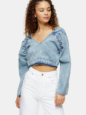 Considered Acid Wash Denim Batwing Crop Top