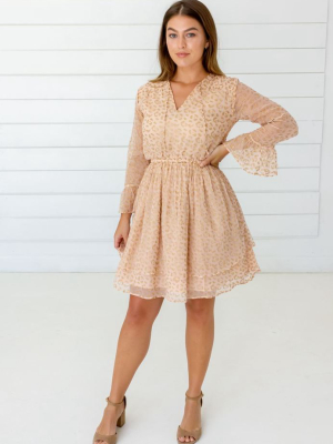 Leopard Chiffon Dress - Blush + Gold