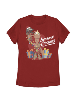 Women's Marvel Christmas Groot & Rocket Season Grooting T-shirt