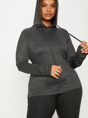 Plus Charcoal Long Sleeve Hooded Gym Top