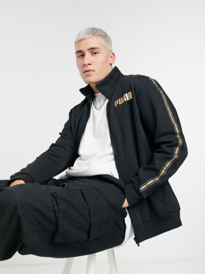 Puma Track Jacket In Black With Gold Taping