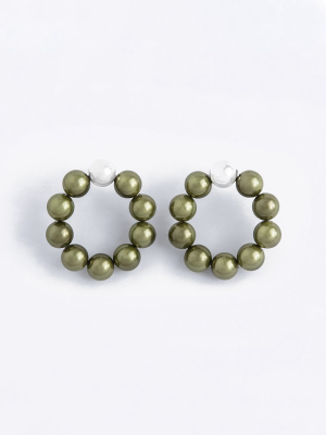 Olive Green Pearls Hoops