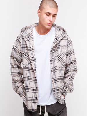 Melton Hooded Oversized Flannel Shirt Taupe