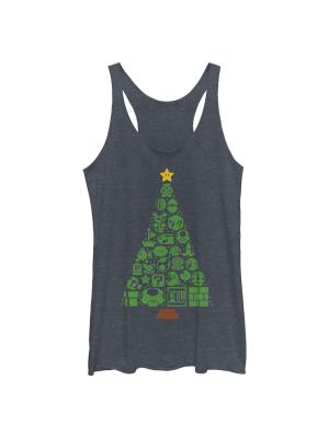 Women's Nintendo Christmas Tree Mosaic Racerback Tank Top