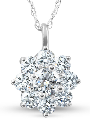 Pompeii3 5/8ct Diamond Halo Pendant White Gold 14k 18" Necklace