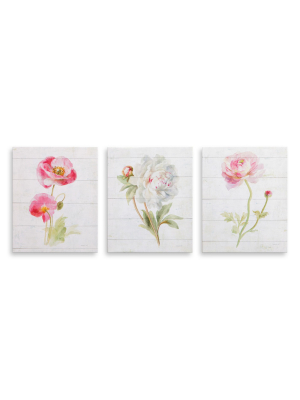 8"x10" 3pc Pink June Blooms On Wood Painting Canvas Art Pink - Patton Wall Decor