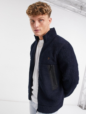 Farah Mayfield Funnel Neck Shearling Jacket In Navy