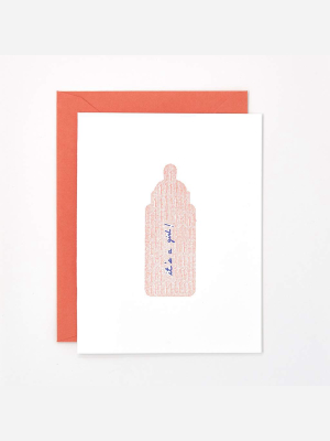 It's A Girl! Baby Bottle Card By Helen Edna