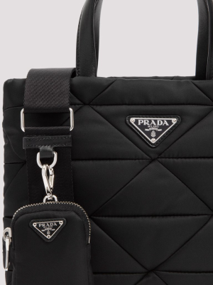 Prada Quilted Logo Plaque Tote Bag