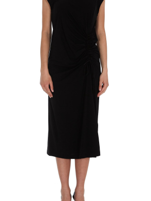 Msgm Cap Sleeve Gathered Midi Dress