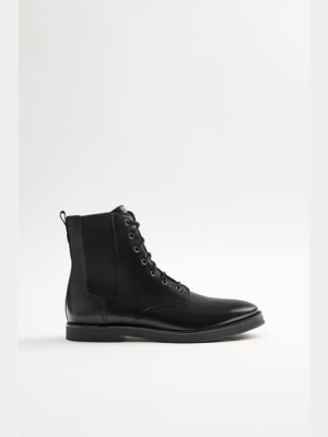 Elastic Goring Laced Leather Boots