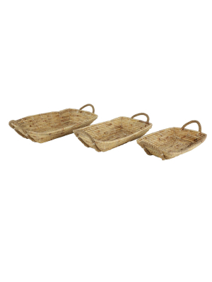 Set Of 3 Water Hyacinth Wicker Trays White - Olivia & May