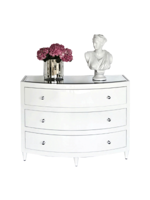 3 Drawer Chest In White Lacquer With Glass Round Knobs (shipping Early September 2021)