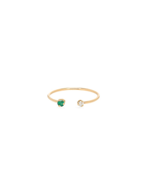 14k Prong Diamond & Emerald Open Ring