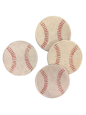 Hair-on-hide Baseball Coaster, Set Of 4