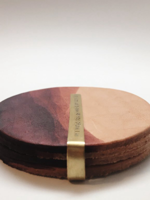 Dip-dyed Leather Coaster Set Crimson