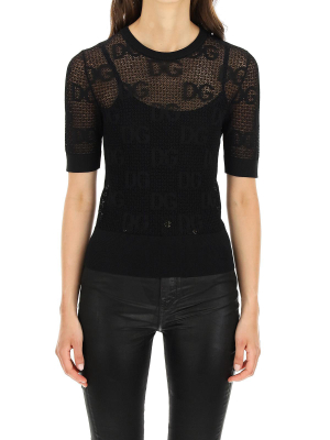 Dolce & Gabbana Lace-stitch Short-sleeve Top