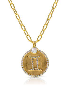 14kt Yellow Gold Diamond Zodiac Gemini Medallion Charm