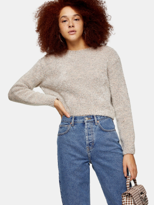 Pink Boucle Knitted Super Crop Sweater