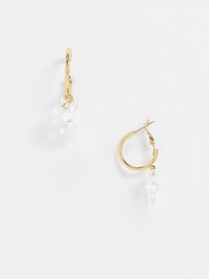 Asos Design Hoop Earrings With Plastic Sunflower Charm In Gold Tone