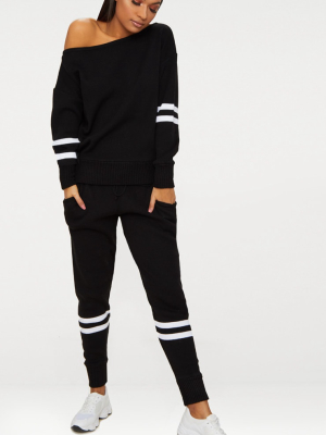 Black Stripe Detail Jogger Knitted Lounge Set