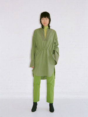 Oversize Tunic With Binding - Khaki / Bottle Green