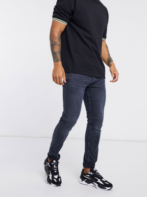 Topman Stretch Skinny Jeans In Dark Blue Wash