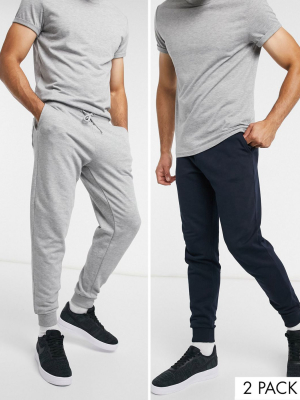 Asos Design Tapered Sweatpants 2 Pack In Gray Marl/navy