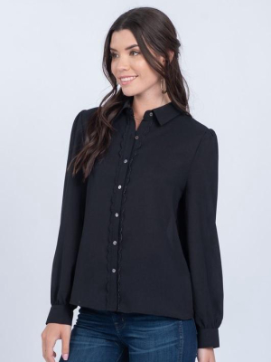 Scallop Placket Top - Black