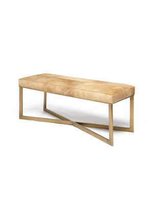 Roger Double Bench Beige Hide With Antique Brass Base