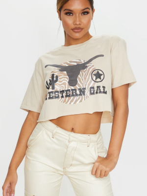 Camel Western Gal Printed Crop T Shirt