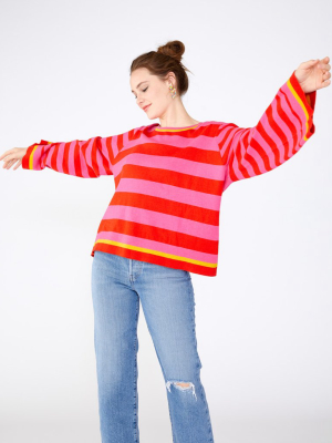 Bell Sleeve Sweater - Hot Pink/red Stripe