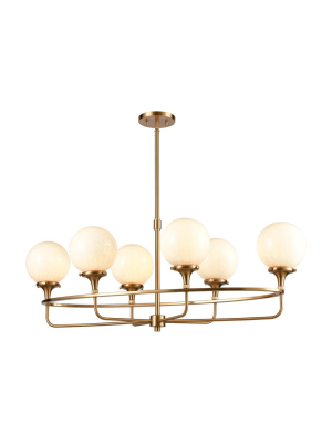 Beverly Hills 6-light Island Light In Satin Brass With White Feathered Glass