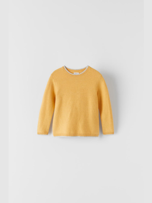 Contrast Trim Cotton Link Sweater