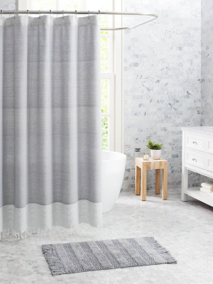 Fringe Cotton Shower Curtain Gray - Vcny