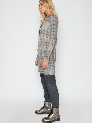 Allusion Long Cardigan, Plaid