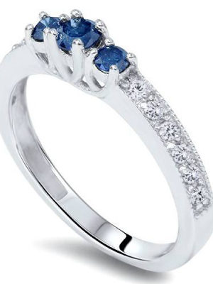 Pompeii3 1/2ct Blue Diamond 3-stone Ring 14k White Gold