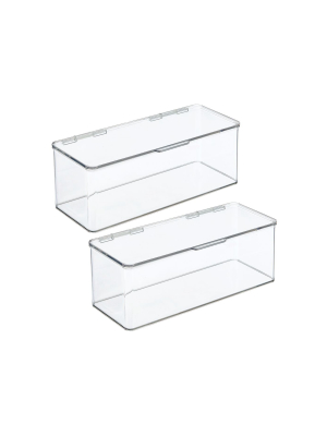 Mdesign Bathroom Stackable Storage Container Box With Lid - 2 Pack - Clear