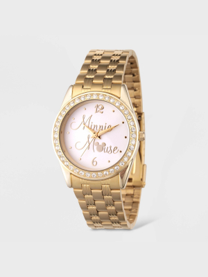 Women's Disney Minnie Mouse Glitz Bracelet Watch - Gold