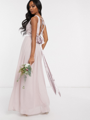 Tfnc Bridesmaid Wrap Front Bow Back Maxi Dress In Pink