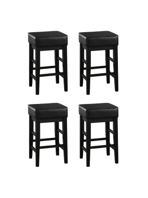 Lexicon 24" Height Wooden Counter Stool Faux Leather Barstool, Black (2 Pack)