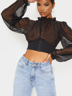 Black Mesh Hook And Eye Underbust Blouse