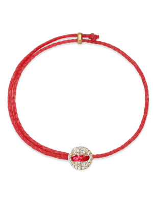 Adjustable Gold Signature Bracelet In Fire Red With Diamonds