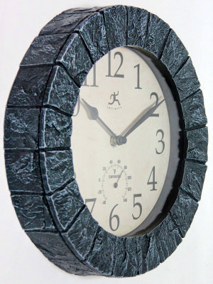 10.5" Stone Wall Clock/thermometer Slate - Infinity Instruments