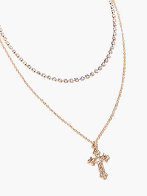 Ornate Cross Pendant Layered Necklace