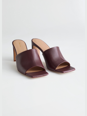 Heeled Leather Square Toe Sandals