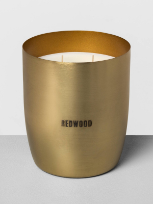 25oz Large Brass 2-wick Candle Redwood - Hearth & Hand™ With Magnolia