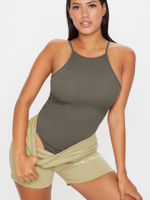 Shape Khaki Rib High Neck Basic Bodysuit